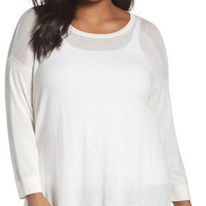 Sejour Plus Size 1X Mesh Yoke Crewneck Sweater